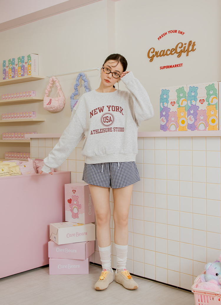 GraceGift Care Bears聯名 復古 幽默小熊麂皮休閒運動鞋 附芭蕾少女DIY改造包 淺黃色