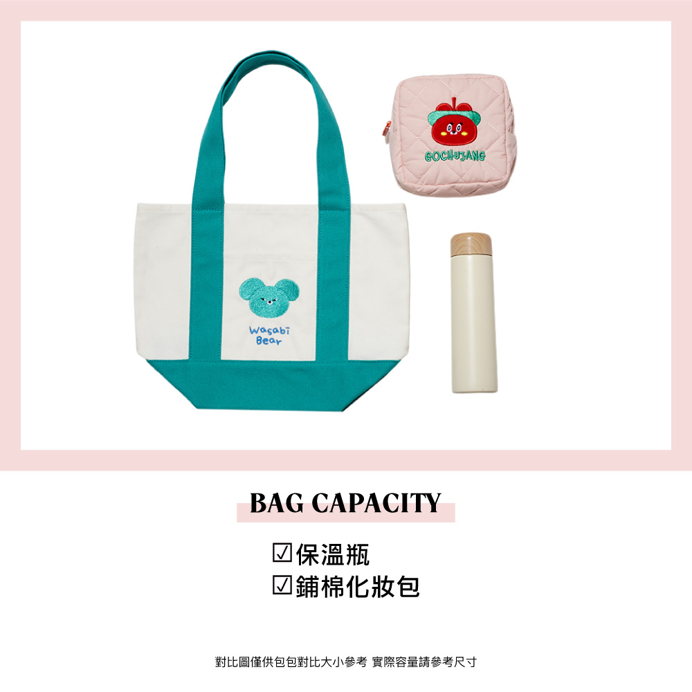 GraceGift Wasabi Bear聯名 辣椒醬熊 撞色口袋肩背帆布包 正紅色