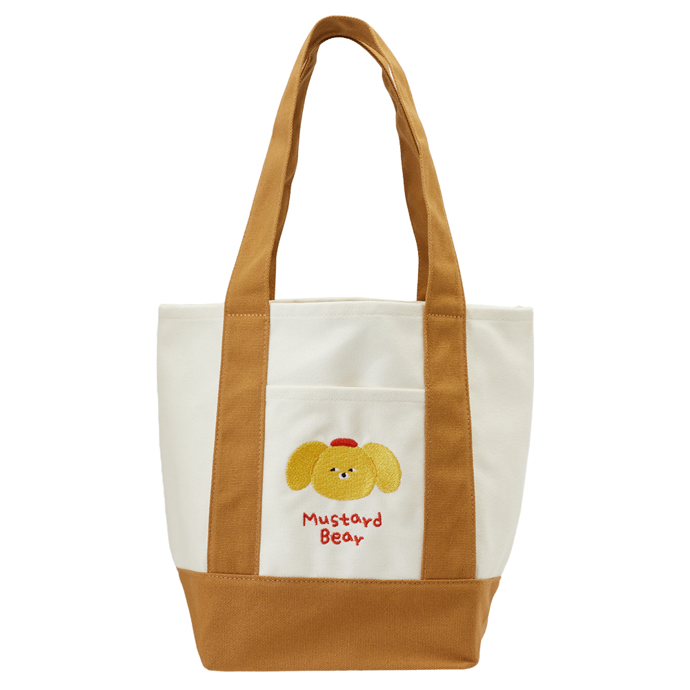 GraceGift Wasabi Bear聯名 黃芥末熊 撞色口袋肩背帆布包 咖色