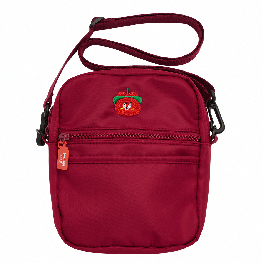 GraceGift Wasabi Bear聯名 辣椒醬 熊雙層斜背尼龍隨身包 紅色 實拍圖