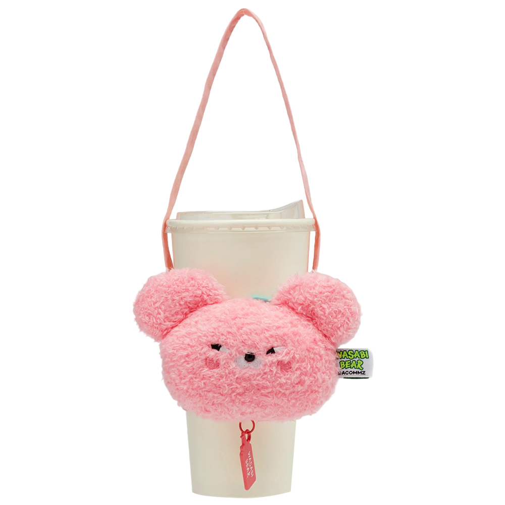 GraceGift Wasabi Bear聯名 粉芥末熊 絨毛星星吊飾飲料提袋 隨行包 粉紅色