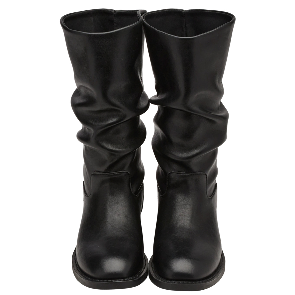 美腿神器小V口堆堆中筒海盜靴 黑