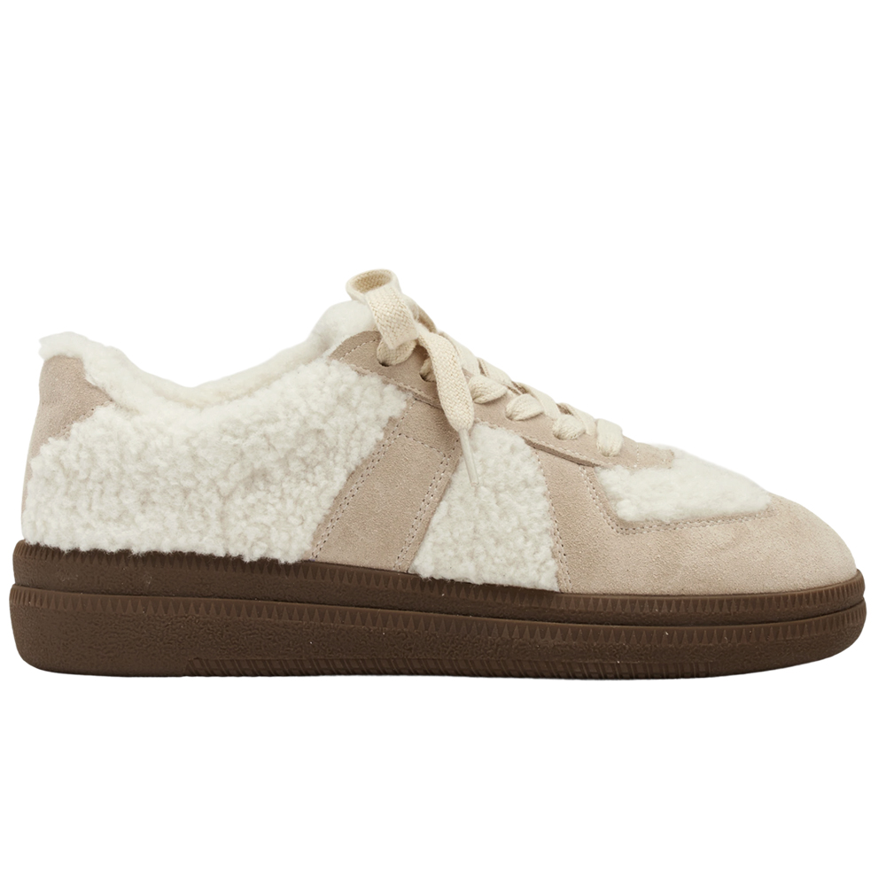 泰迪冬絨毛毛厚底德訓鞋 杏