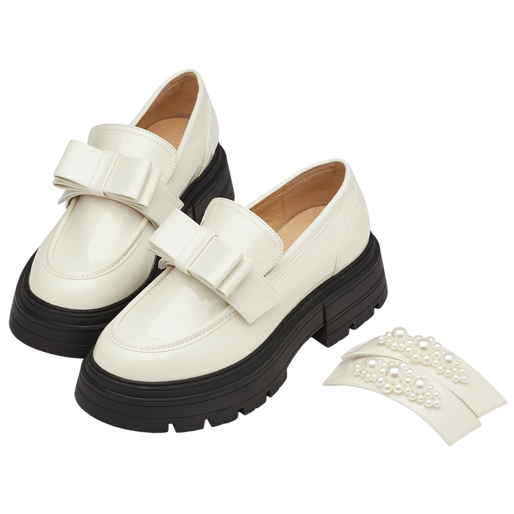 奕潔聯名-公主珍藏2WAY珍珠厚底樂福鞋 米漆