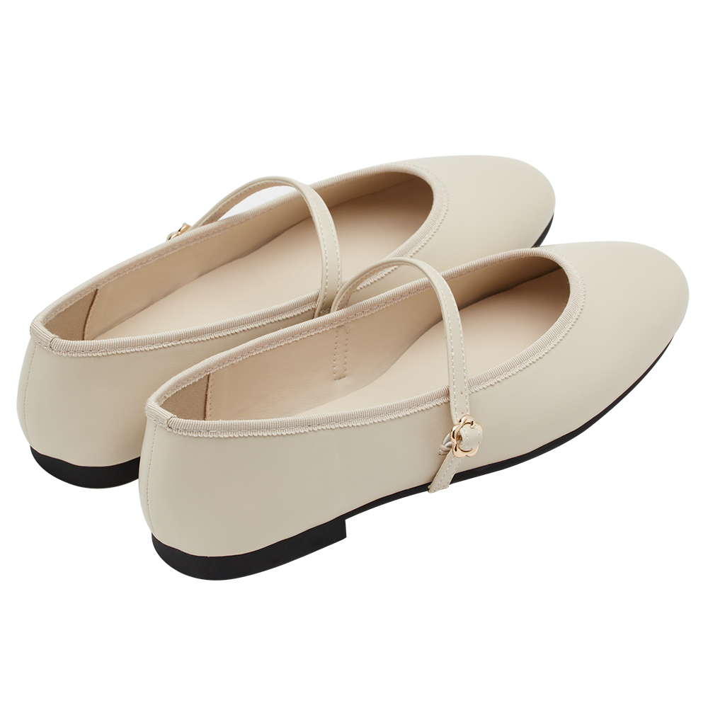 GraceGift平價女鞋 俏皮少女 素面 花釦 芭蕾舞瑪莉珍鞋 杏