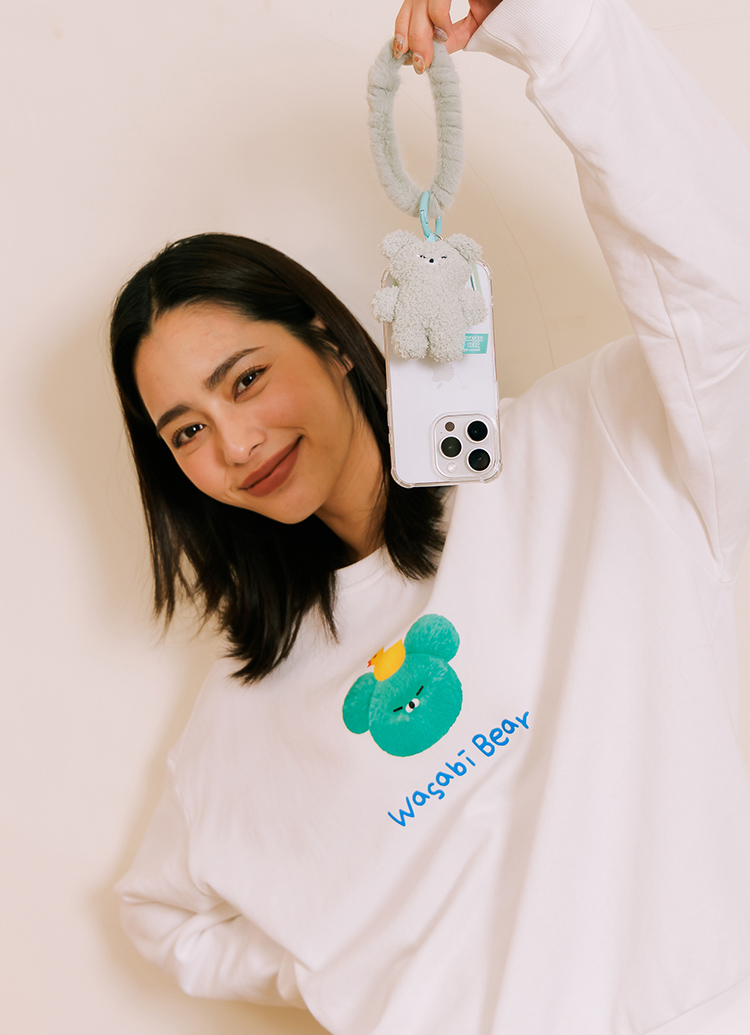 GraceGift Wasabi Bear聯名 芥末熊 絨毛手機掛環 藍綠色