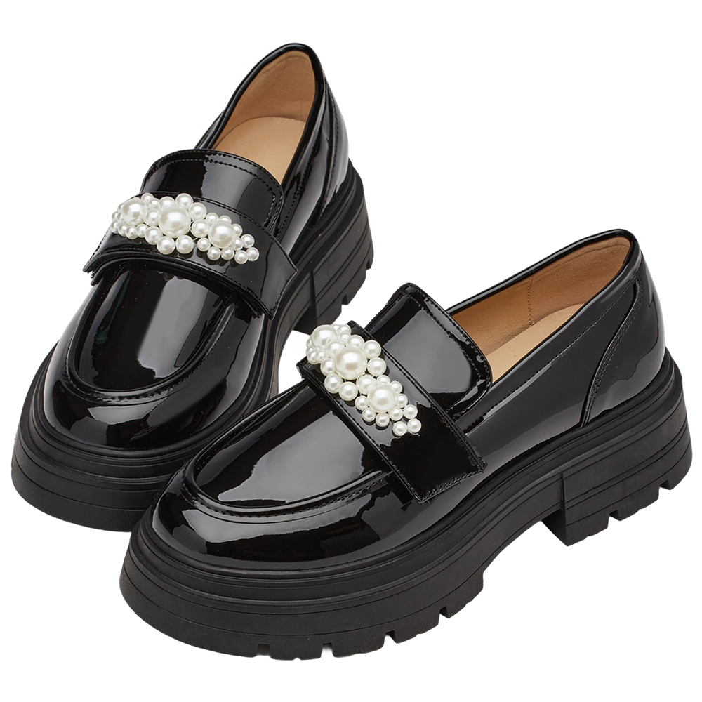 奕潔聯名-公主珍藏2WAY珍珠厚底樂福鞋 黑