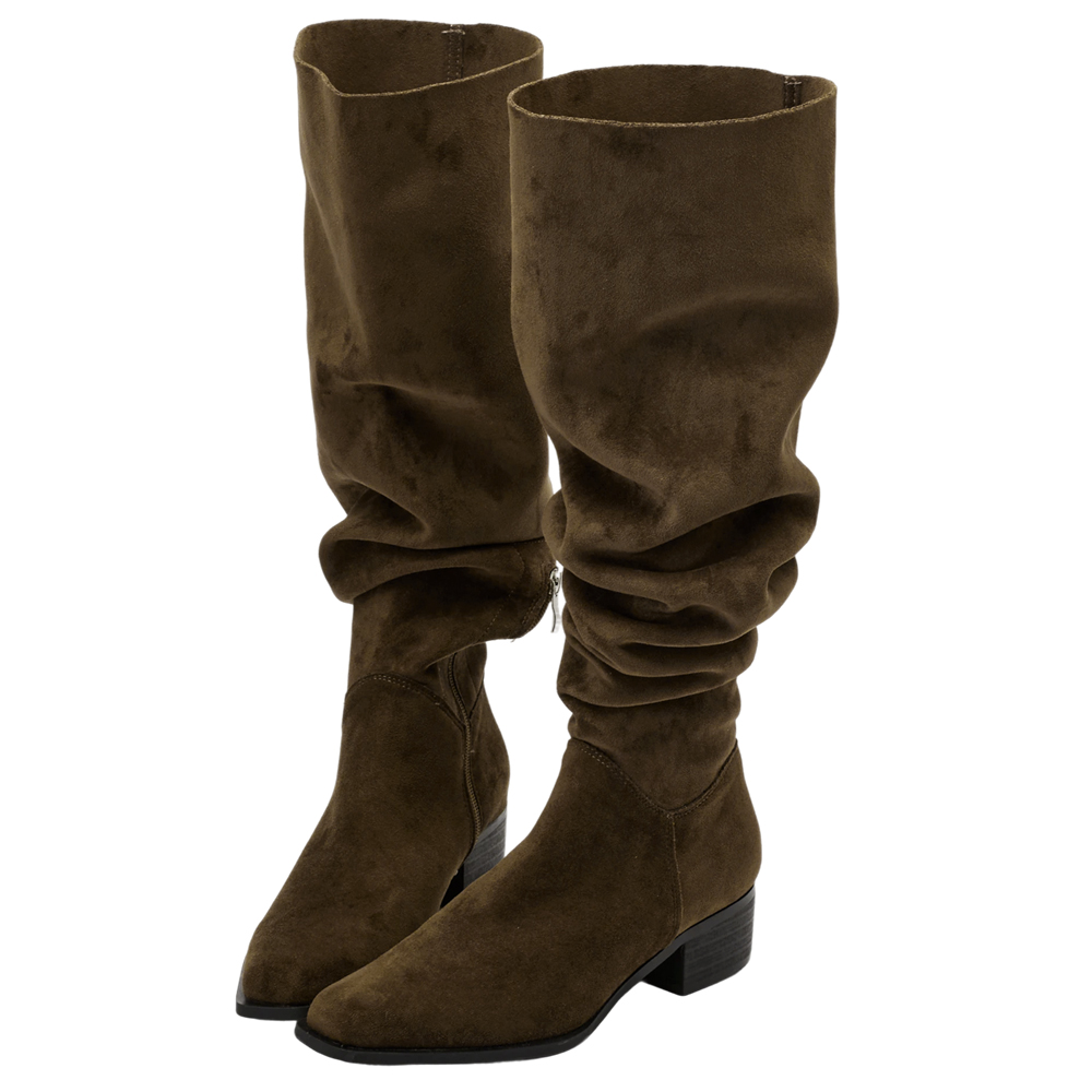 溫柔歐膩3way絨布過膝堆堆長靴 駝