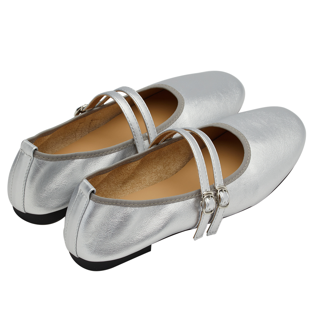 GraceGift平價女鞋 時尚秀場 圓頭 奶油雲朵極軟加厚乳膠芭蕾瑪莉珍鞋 銀色