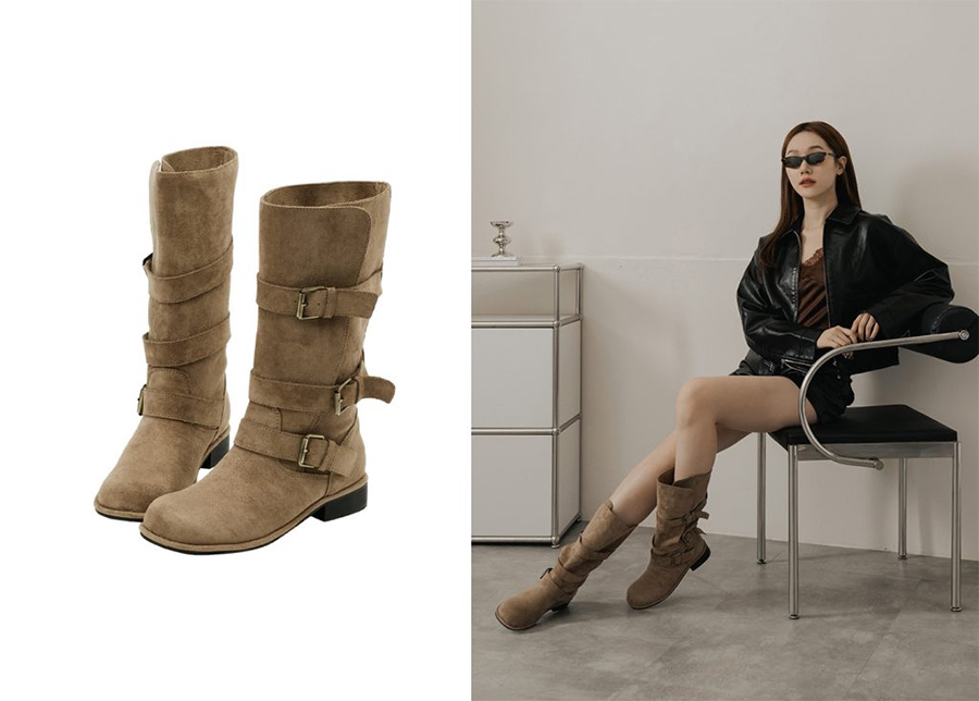 皮帶釦騎士靴穿搭，寬筒剪裁修飾腿型不顯壯
