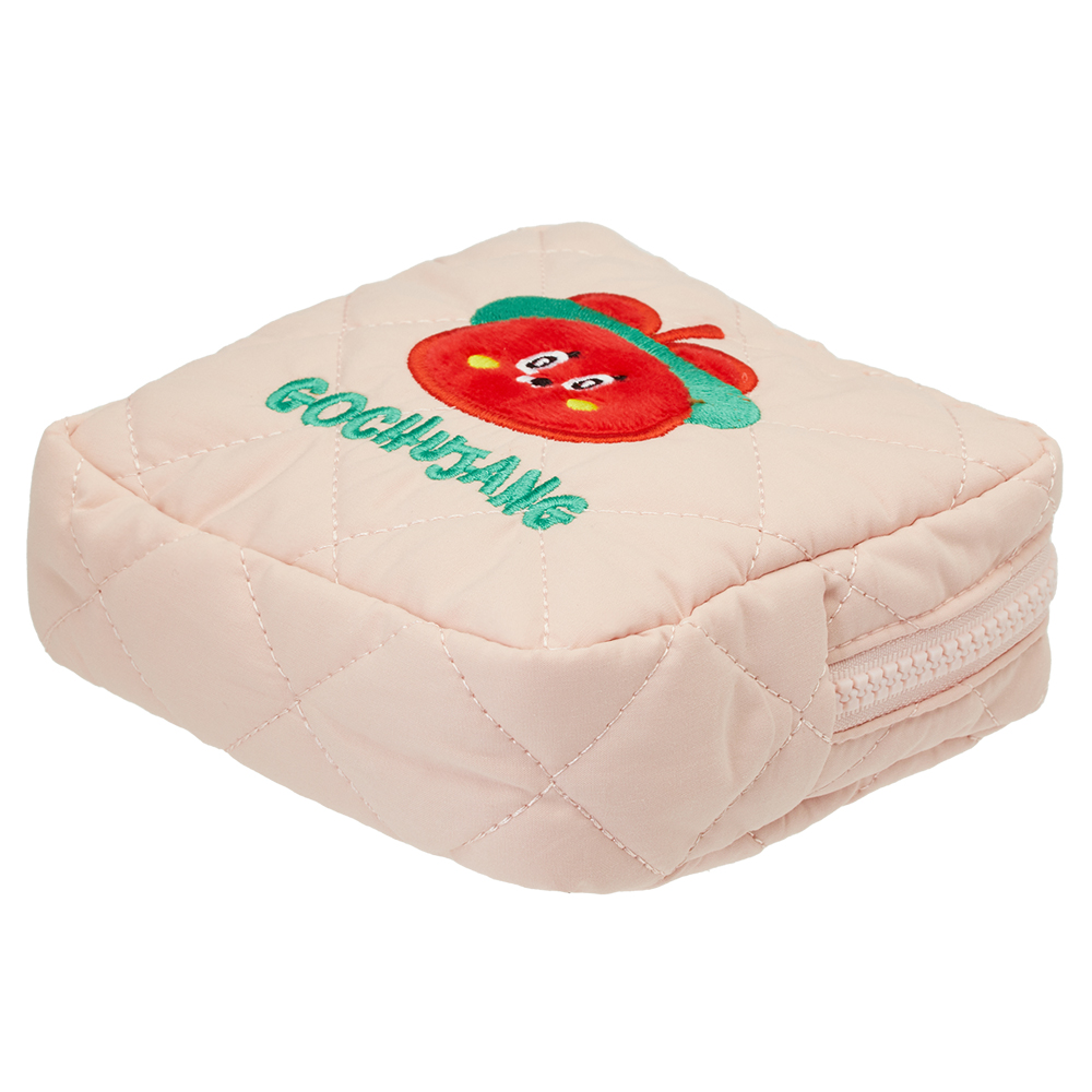 GraceGift Wasabi Bear聯名 辣椒醬熊 格紋鋪棉收納包 粉色 實拍圖