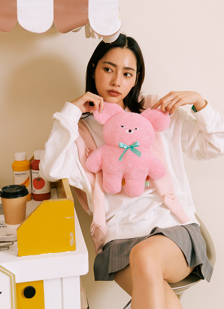 GraceGift Wasabi Bear聯名 粉芥末熊 療癒造型抱枕(30CM) 粉紅色 實拍圖