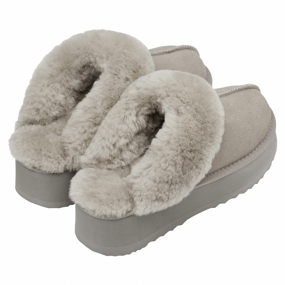 牛麂皮羊毛厚底雪地拖鞋 灰
