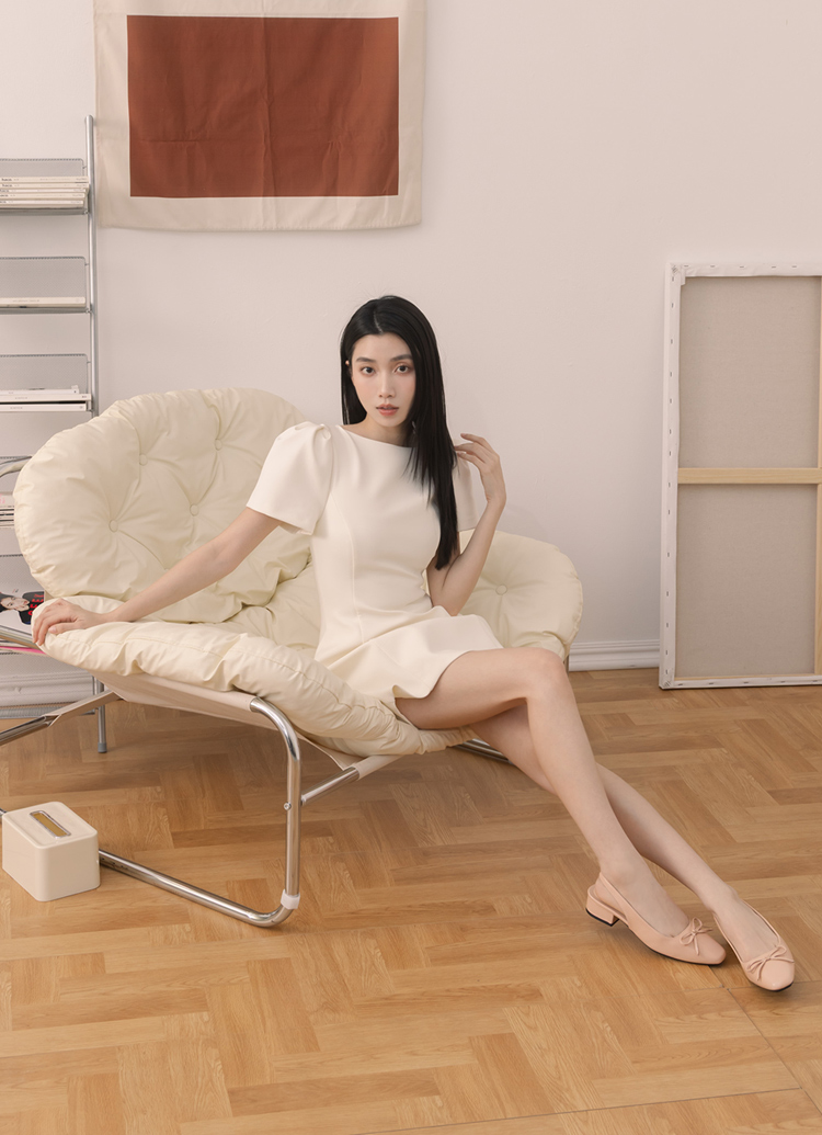 GraceGift平價女鞋 時尚秀場 方頭 韓系清新蝴蝶結後空跟鞋 粉紅色