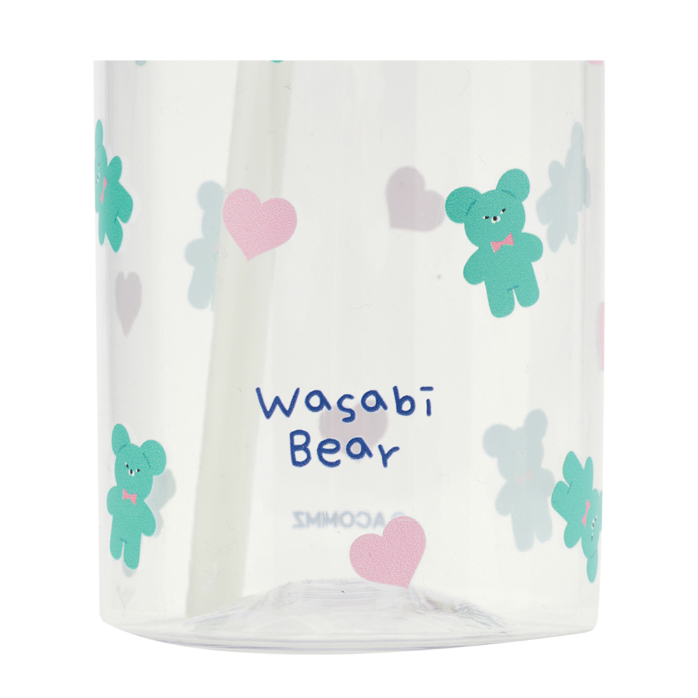 GraceGift Wasabi Bear聯名 芥末熊滿版印花透明吸管杯(800ml) 藍
