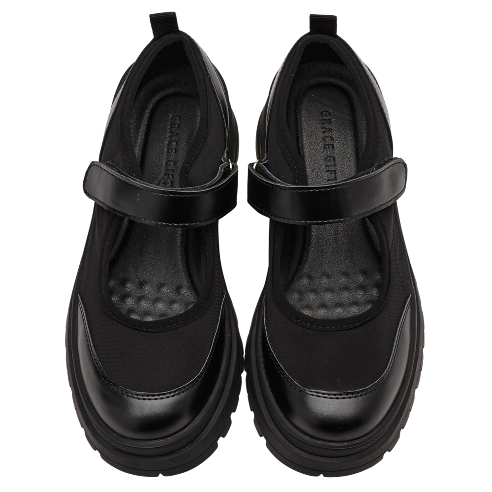 輕運動風拼接魔鬼氈瑪莉珍運動鞋 黑