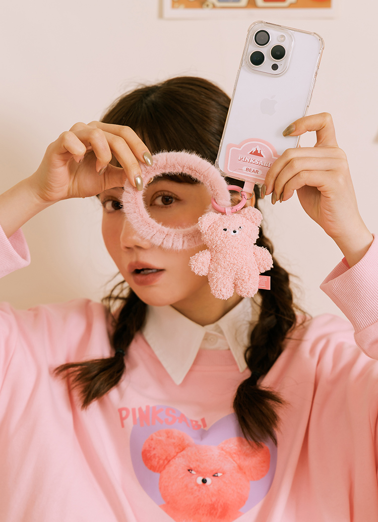 GraceGift Wasabi Bear聯名 粉芥末熊 絨毛手機掛環 紅色