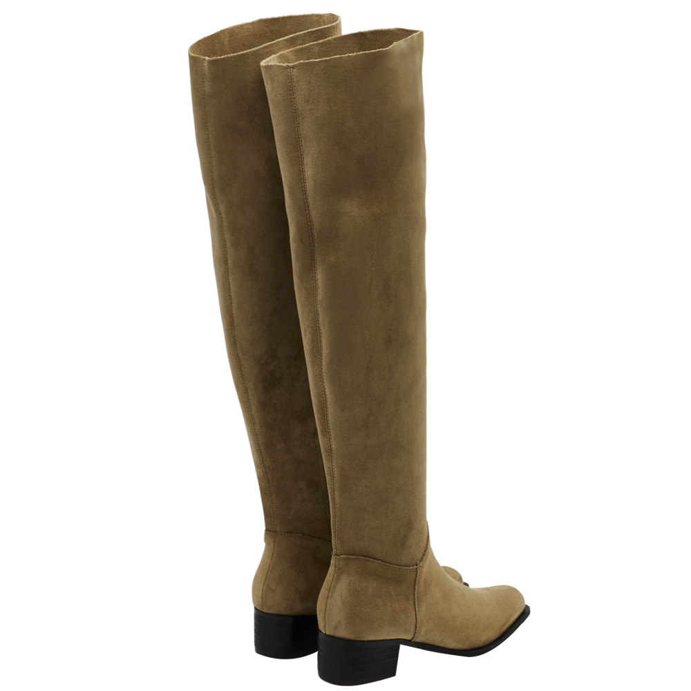 溫柔歐膩3way絨布過膝堆堆長靴 卡其