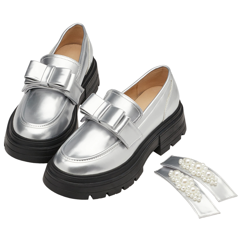 奕潔聯名-公主珍藏2WAY珍珠厚底樂福鞋 銀