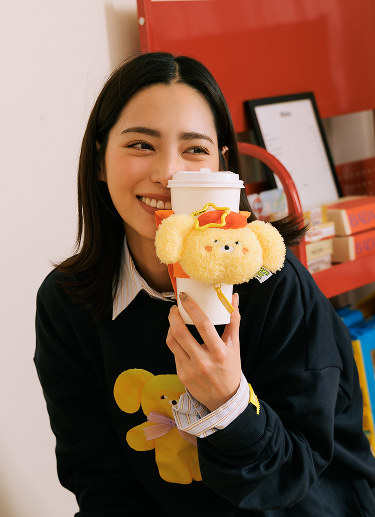 GraceGift Wasabi Bear聯名 黃芥末熊 絨毛星星吊飾飲料提袋 隨行包 黃色