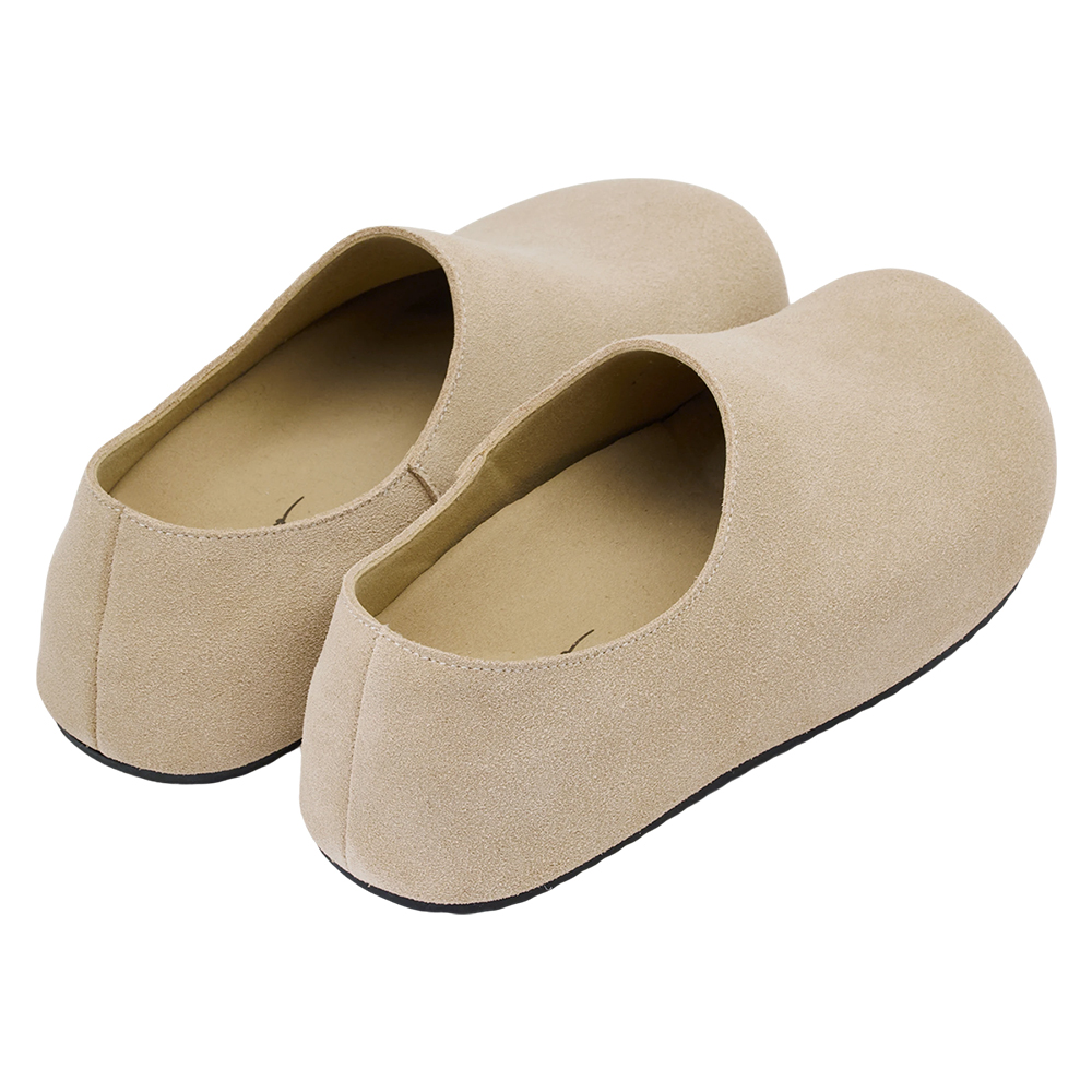 李柔聯名-慵懶共存圓頭牛麂皮懶人拖鞋 深杏