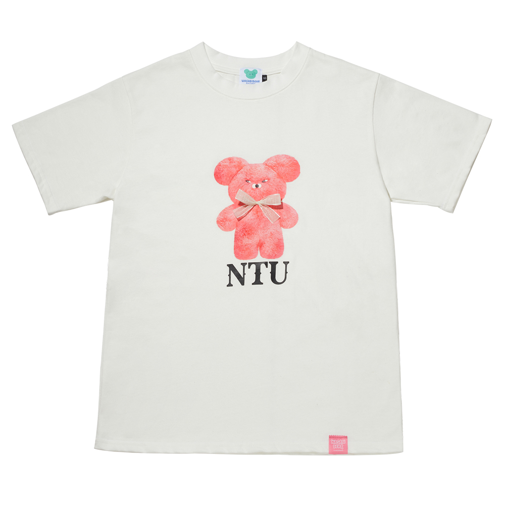GraceGift Wasabi Bear聯名 Wasabi Bear X NTU粉芥末熊蝴蝶結印花情侶短袖T恤 粉色
