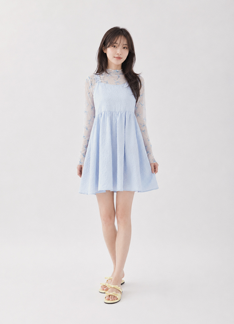 GraceGift平價女鞋 時尚秀場 圓頭 韓系夏日蝴蝶結雲感平底拖鞋 淺黃色