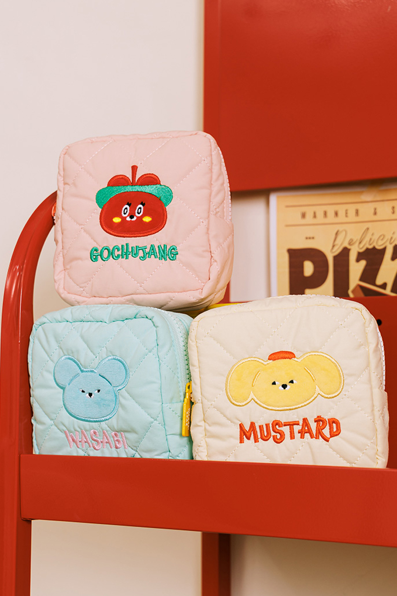 Wasabi Bear-芥末熊格紋鋪棉收納包