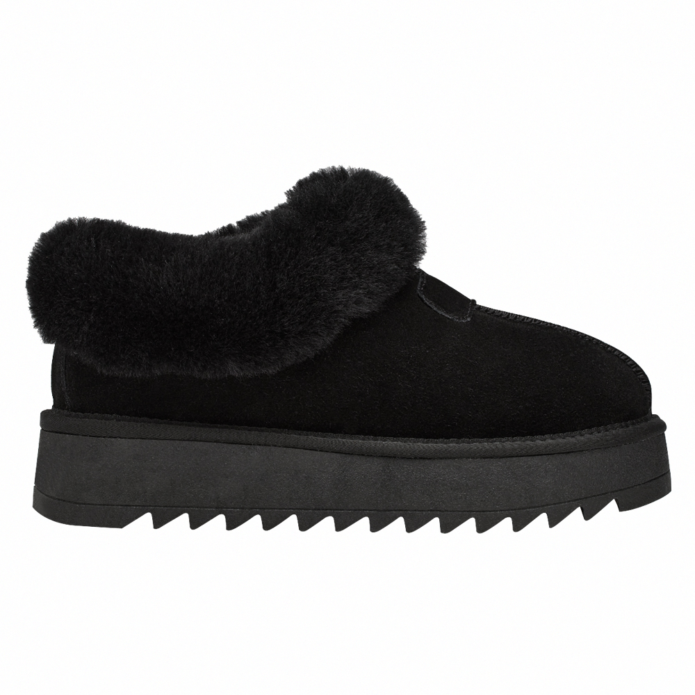 時髦雲朵暖絨牛麂皮短筒厚底雪靴 黑