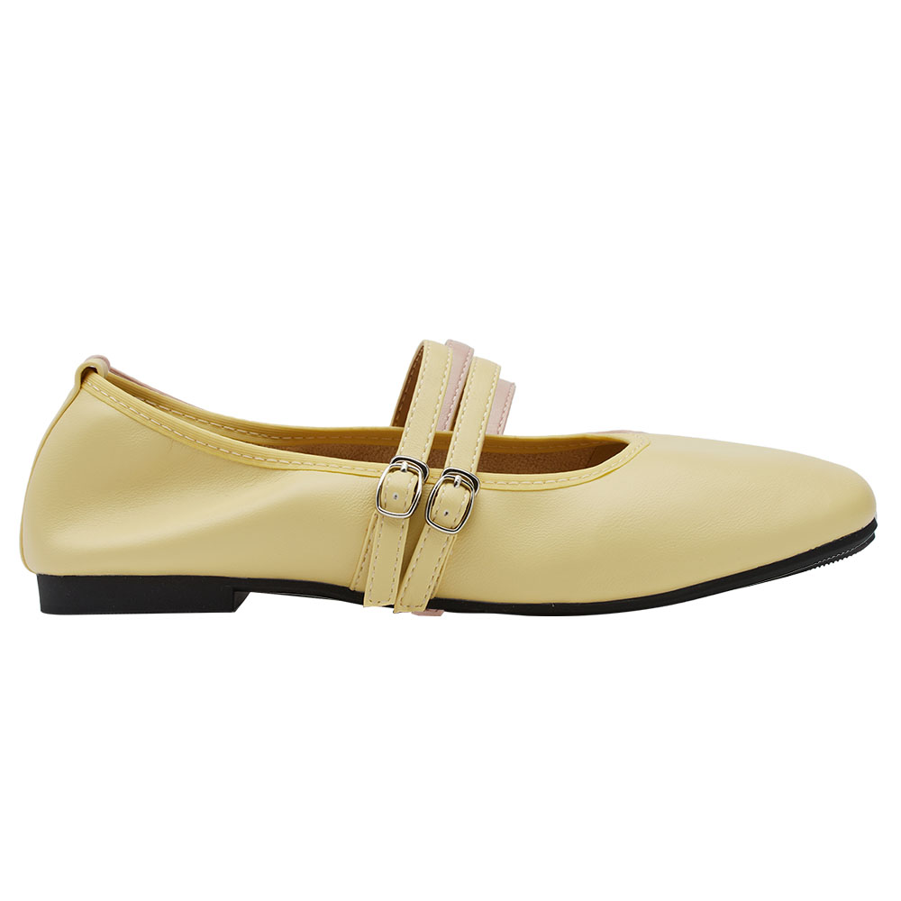 GraceGift平價女鞋 時尚秀場 圓頭 奶油雲朵極軟加厚乳膠芭蕾瑪莉珍鞋 淺黃色
