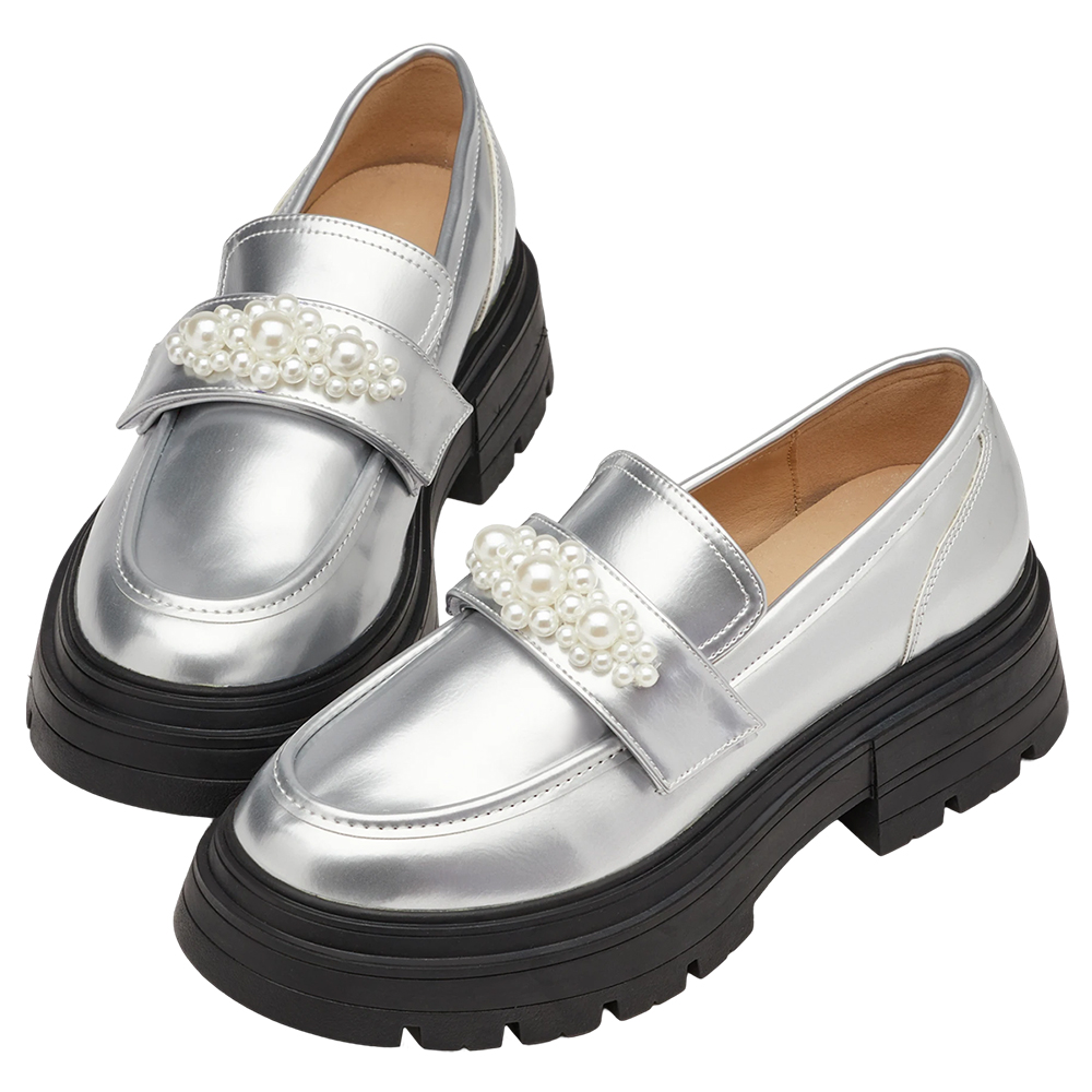 奕潔聯名-公主珍藏2WAY珍珠厚底樂福鞋 銀