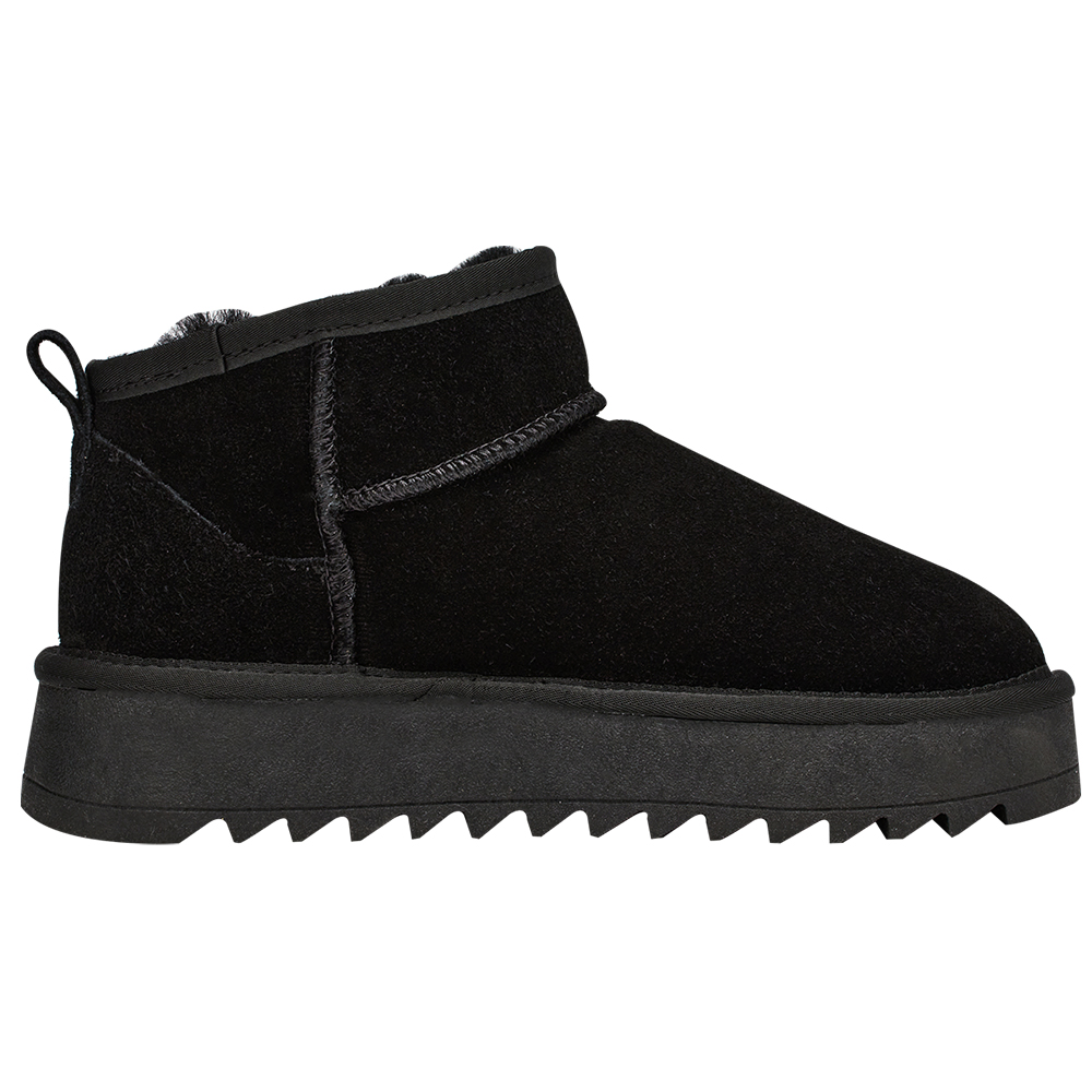 保暖神器暖絨牛麂皮短筒厚底雪靴 黑