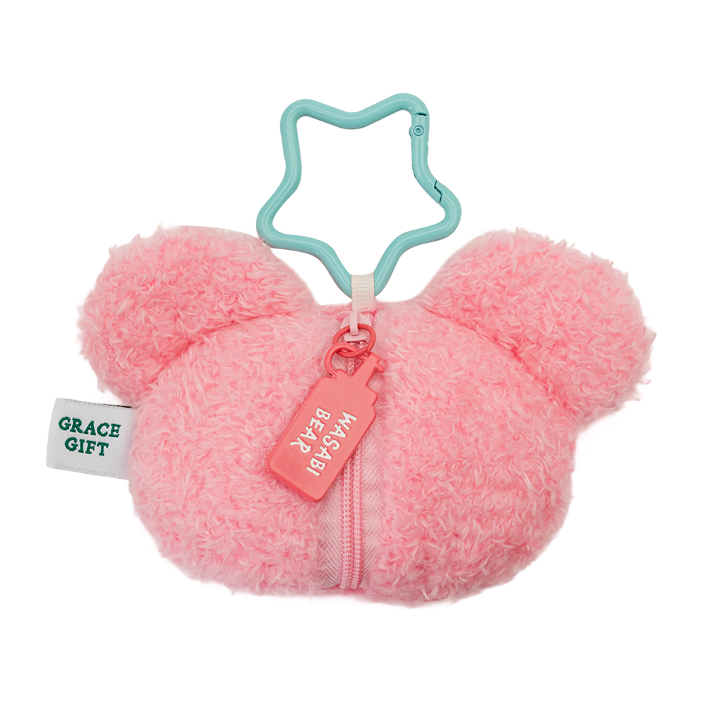 GraceGift Wasabi Bear聯名 粉芥末熊 絨毛星星吊飾飲料提袋 隨行包 粉紅色