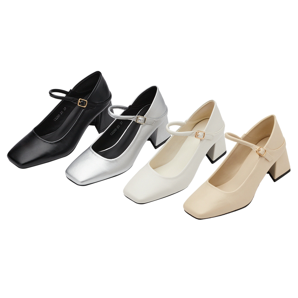 GraceGift平價女鞋 銀河系 方頭 中高跟 瑪莉珍芭蕾舞鞋 黑