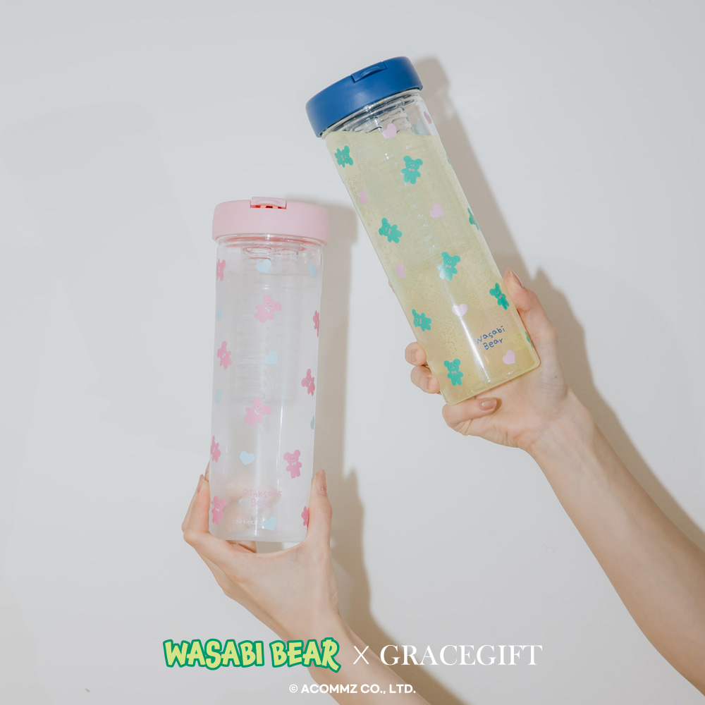GraceGift Wasabi Bear聯名 粉芥末熊滿版印花透明吸管杯(800ml) 粉