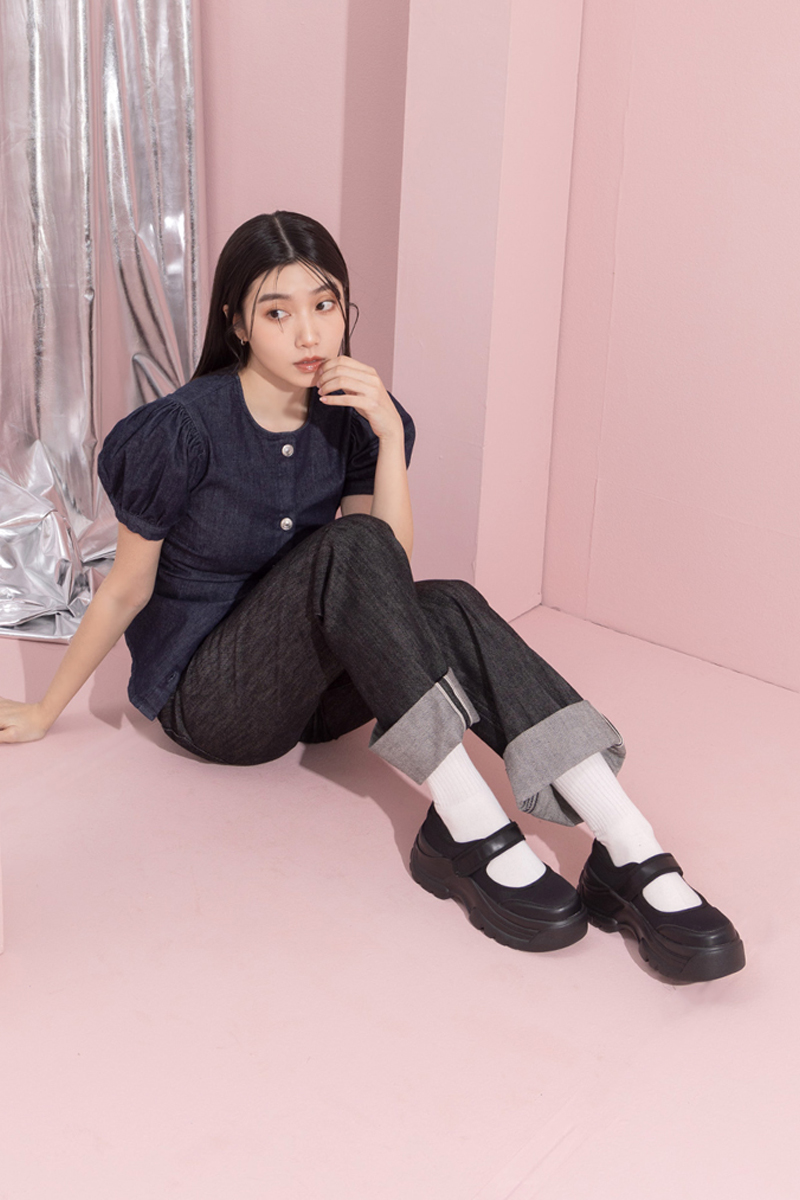 復古學院輕量厚底瑪莉珍芭蕾運動鞋