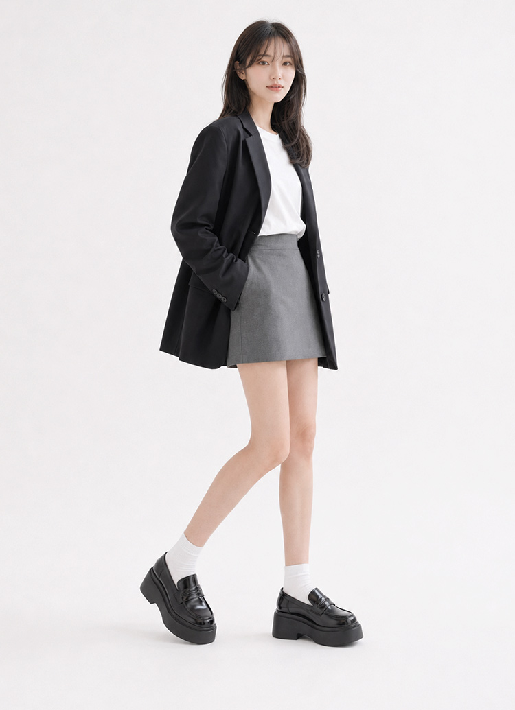 GraceGift平價女鞋 摩登比例 內增高 輕量厚底 樂福鞋 黑