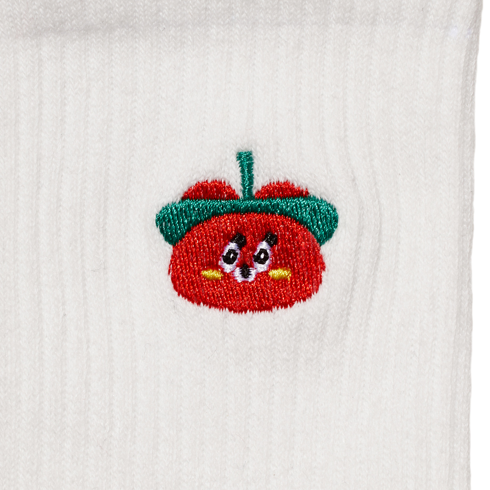 GraceGift  Wasabi Bear聯名 芥末熊 辣椒醬熊螺紋電繡中筒襪 白色