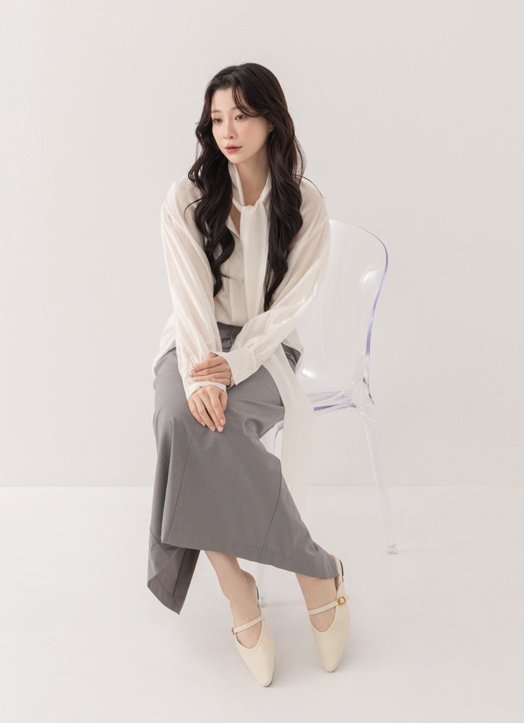 GraceGift平價女鞋 韓系俐落美型尖頭穆勒鞋 杏色