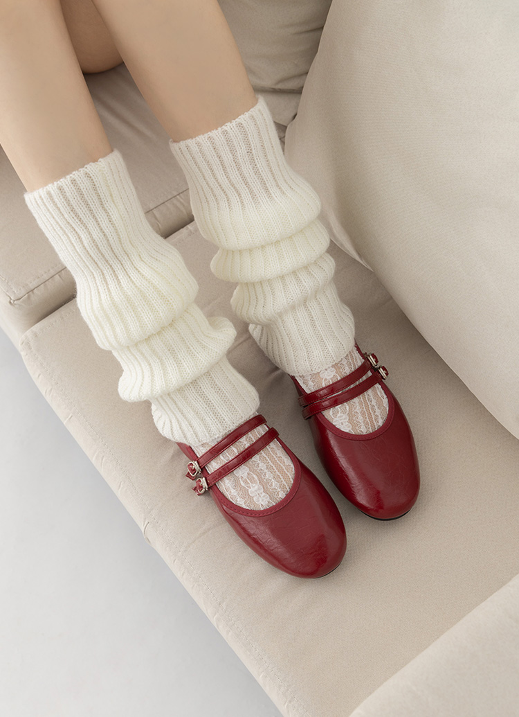 GraceGift平價女鞋 時尚秀場 圓頭 奶油雲朵極軟加厚乳膠芭蕾瑪莉珍鞋 正紅色