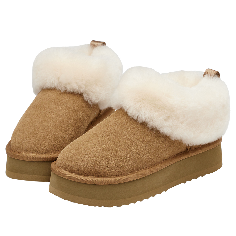 軟萌雲感翻毛短筒厚底雪靴 栗子