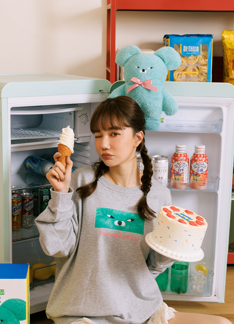 GraceGift Wasabi Bear聯名 芥末熊 療癒造型抱枕(30CM) 藍綠色 實拍圖