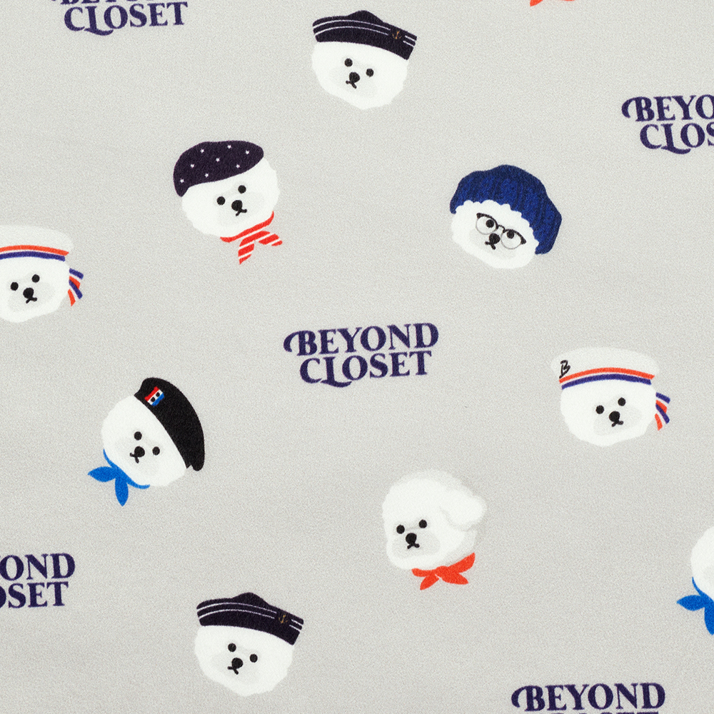 韓國Beyond Closet 滿版比熊印花真絲方巾 淺灰