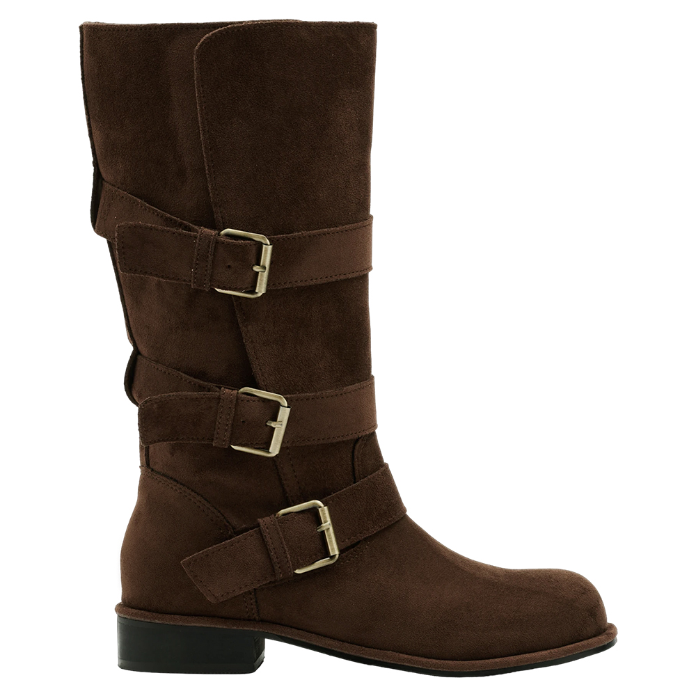 韓系街拍絨布2WAY皮帶釦騎士靴 咖