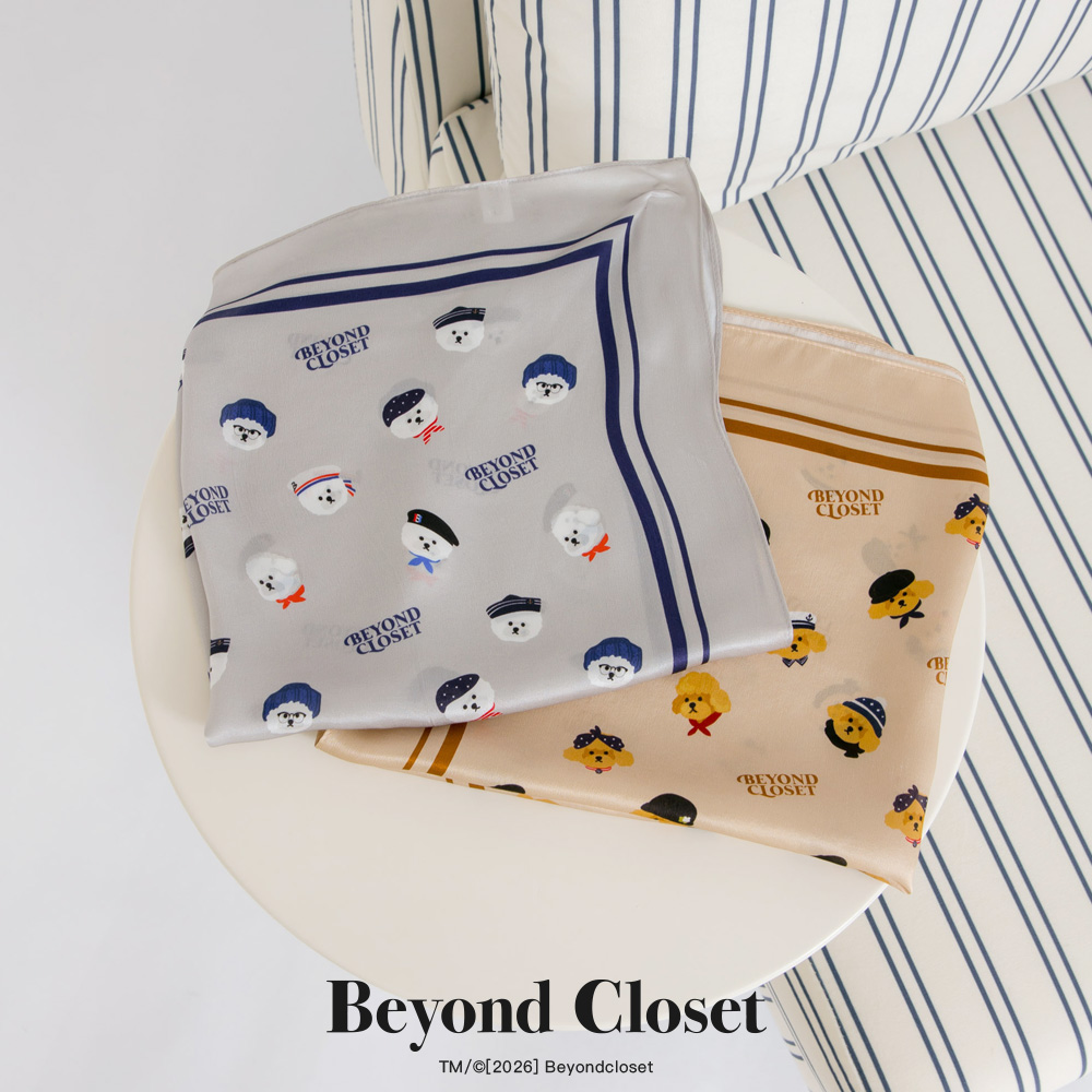 韓國Beyond Closet 滿版貴賓印花真絲方巾 咖啡