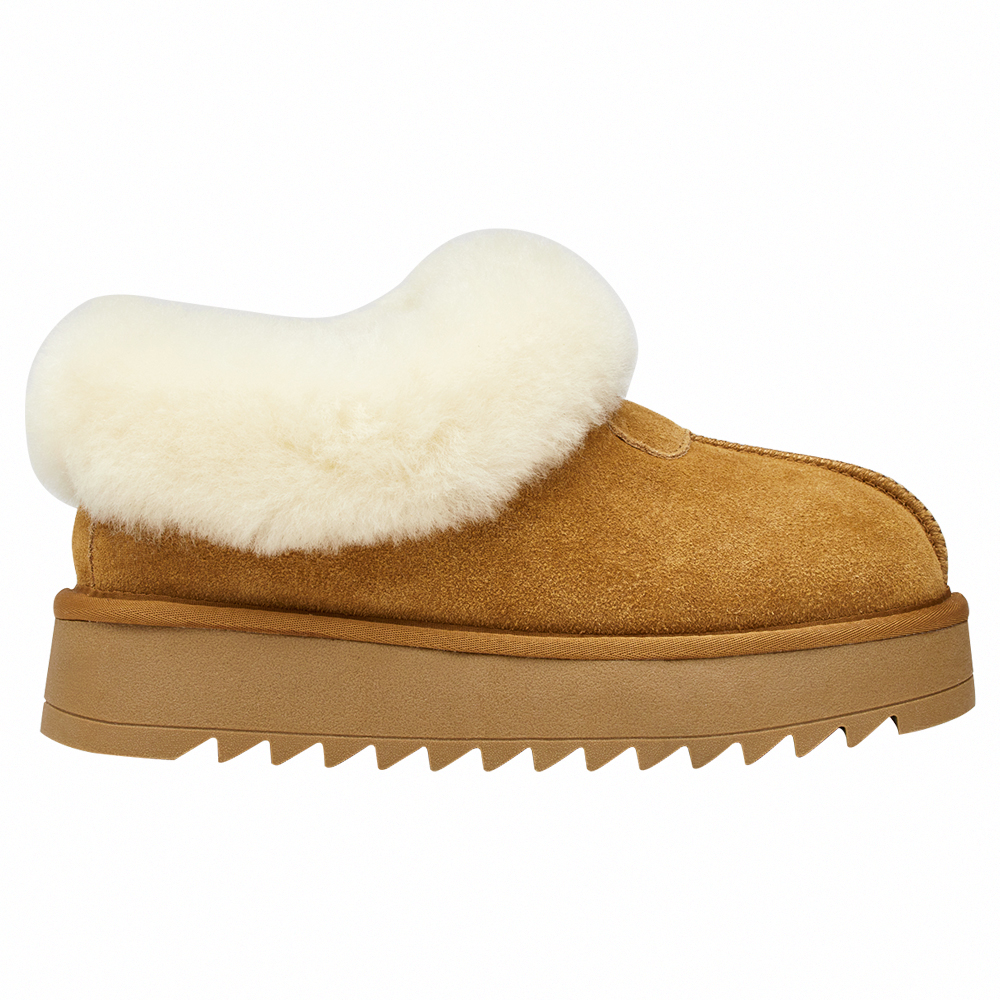 時髦雲朵暖絨牛麂皮短筒厚底雪靴 栗子