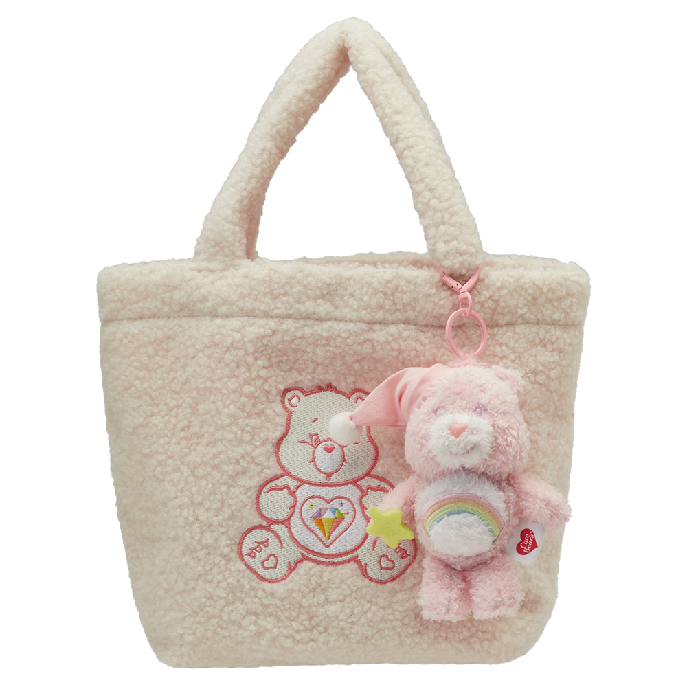 Care Bears-鑽石小熊泰迪毛毛手提肩背托特包 米白