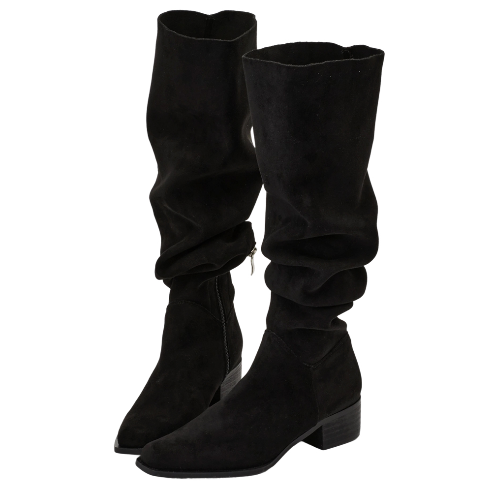 溫柔歐膩3way絨布過膝堆堆長靴 黑