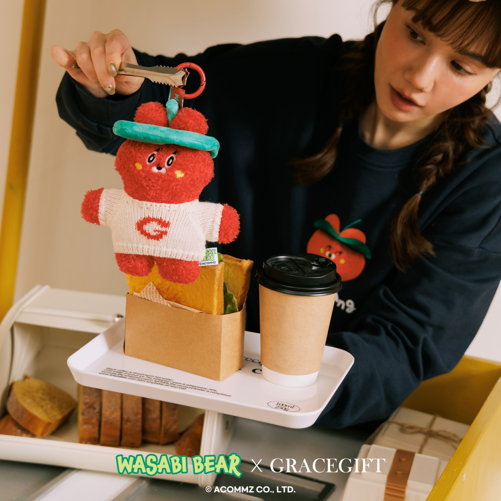 GraceGift Wasabi Bear聯名 冬裝派對毛絨玩偶吊飾鑰匙圈 一中盒