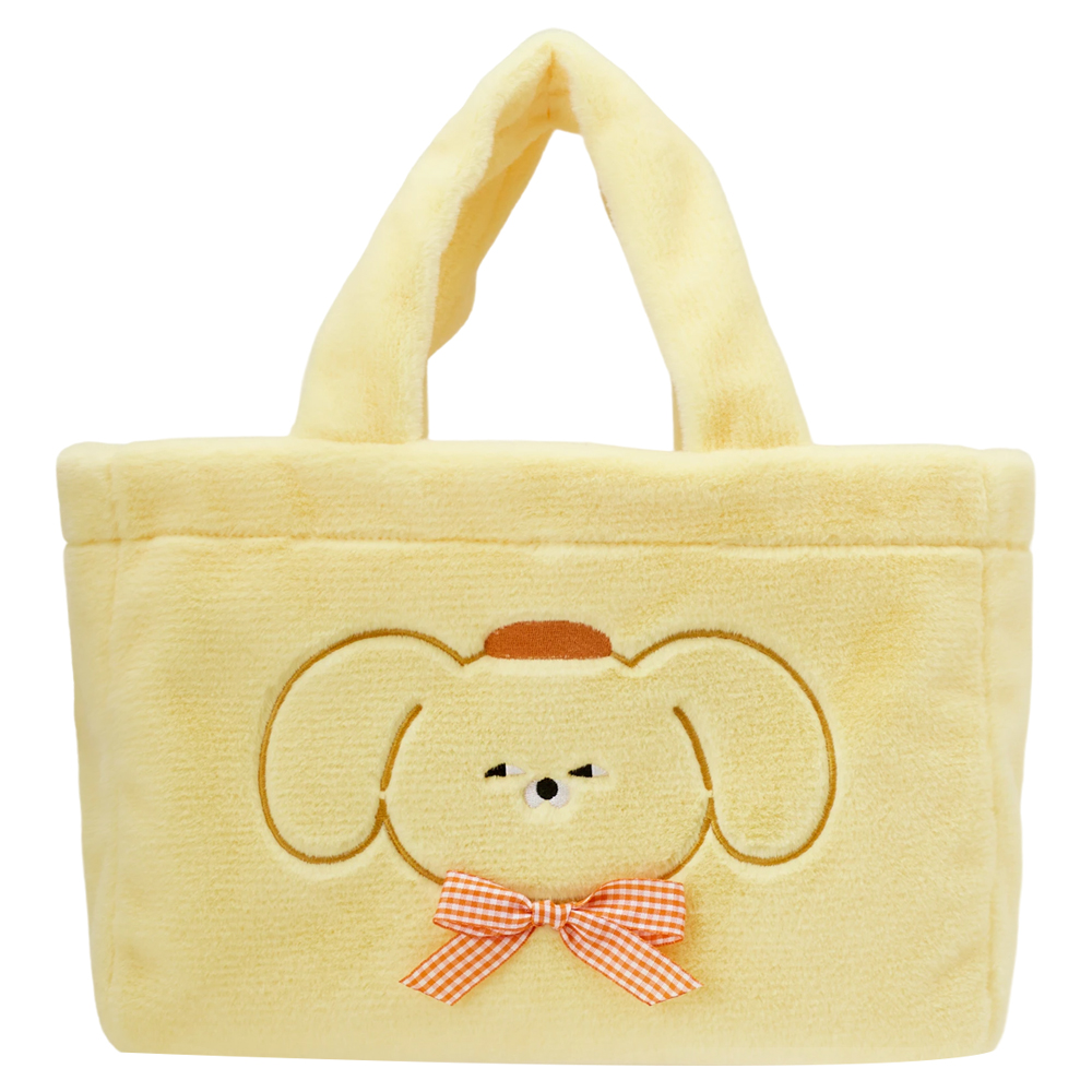 Grace Gift 平價女鞋 Wasabi Bear 聯名 黃芥末熊 格紋絨毛電繡 托特包 正紅色 實拍圖